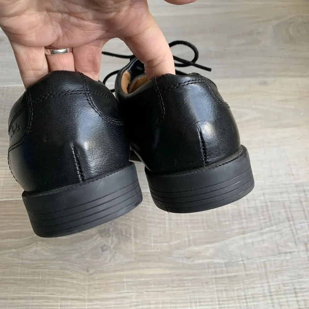 Clarks Collection Mens Dress Comfort Shoes Sz 10 Black Leather Bicycle Toe Lace